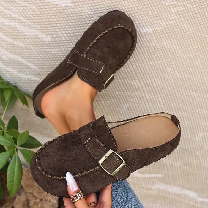 Mules en daim vintage à semelle épaisse pour femme, été 2026, chaussures plates à plateforme souple 