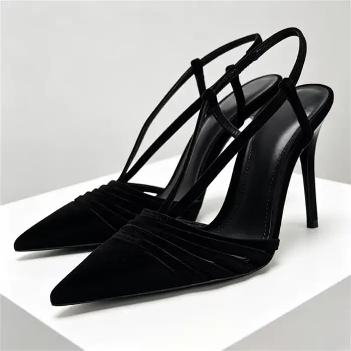 Escarpins à effet velours pour femmes, chaussures Sexy à bout pointu, à lanières, talons hauts, sang