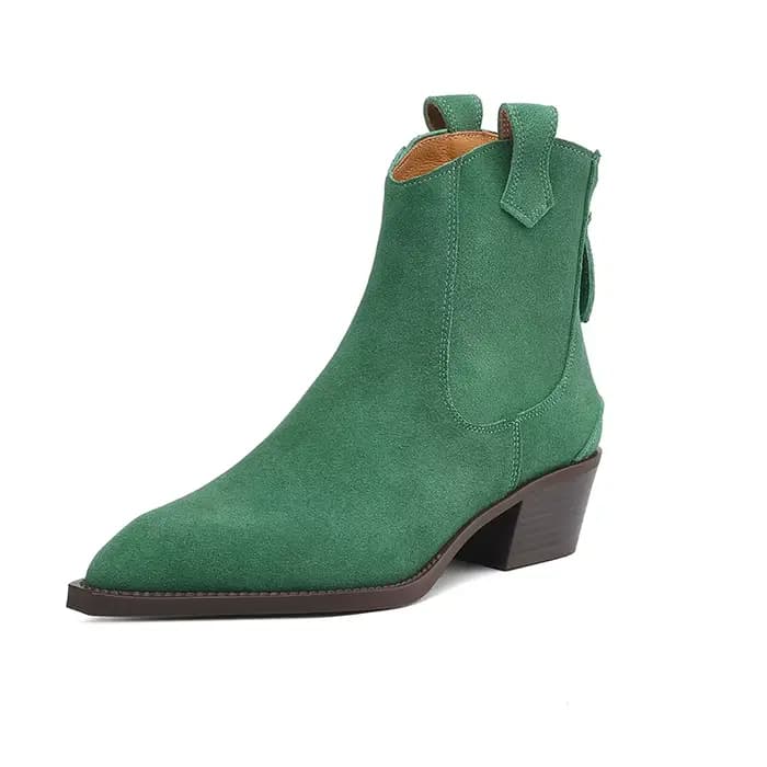 2025 automne hiver tendance vache daim femmes bottes occidentales noir marron kaki violet vert borde