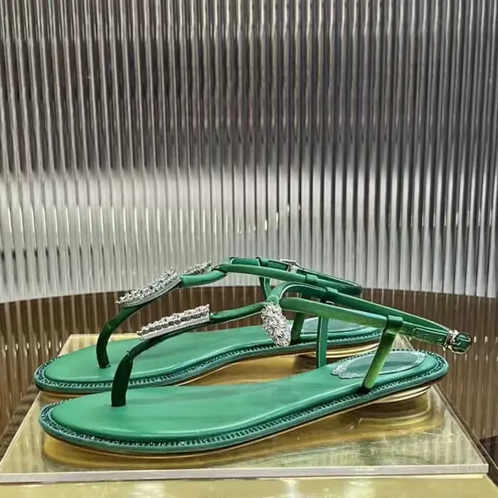 Sandales d'été pour femme, tongs, chaussures de podium avec strass, sandales plates à bande étroite 