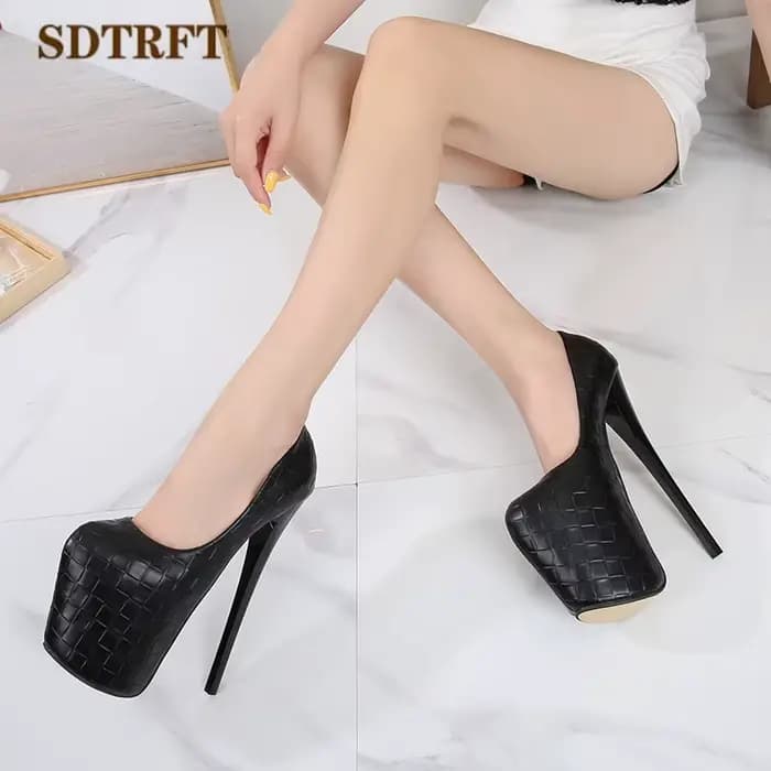 SDTRFT-Chaussures à Plateformes pour Femme, Talons Hauts Fins de 20cm, Escarpins de Club Sexy, Round