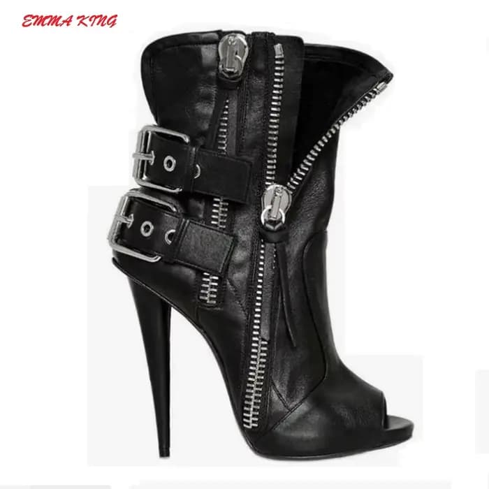 Emma King-Sandales Gladiateur à Talons Hauts pour Femme, Bottes d'Été Peep Parker, Fermeture Éclair 