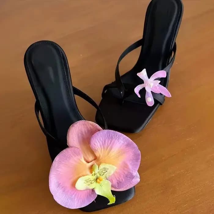 Mules de luxe en forme de papillon et d'orchidée pour femme, sandales à talons aiguilles élégantes e