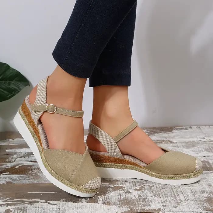 Femmes bout fermé sandales à talons compensés femmes été boucle sangle gladiateur chaussures femme m