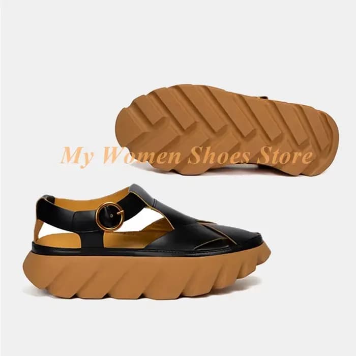 Sandales à talon compensé et découpes, à lanières en T, pour femme, printemps-été, avec boucle et bo