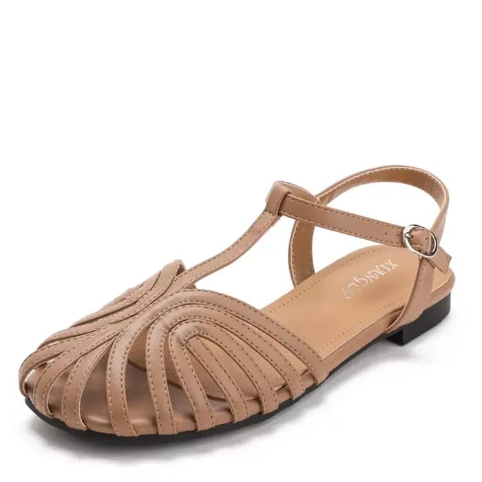 Sandales plates élégantes de marque pour femme, style rétro, à bande étroite, tressées, ajourées, st