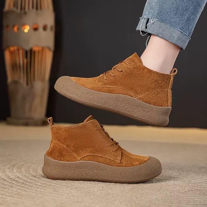 Bottines en cuir véritable pour femme, bout rond, à lacets, plates, confortables, antidérapantes, gr