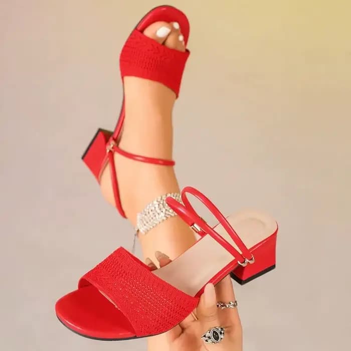 Sandales d'été confortables à talon carré pour femme, design tressé tendance, bout rond uni, décontr