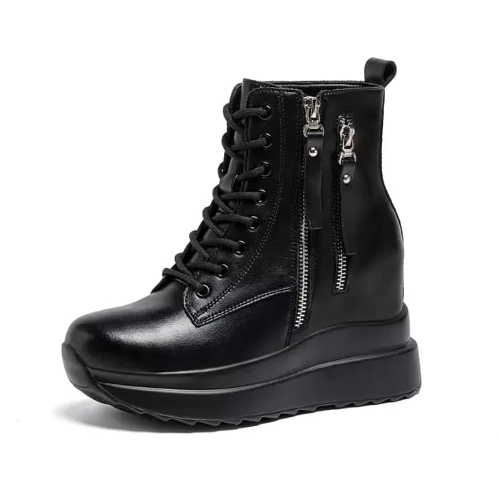 9cm plate-forme baskets à semelles compensées femmes chaussures en cuir véritable à lacets printemps