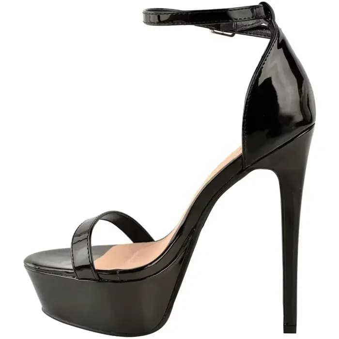 Sandales Sexy en cuir verni pour femmes, bout ouvert, talons hauts de 14cm, lanière à la cheville, p