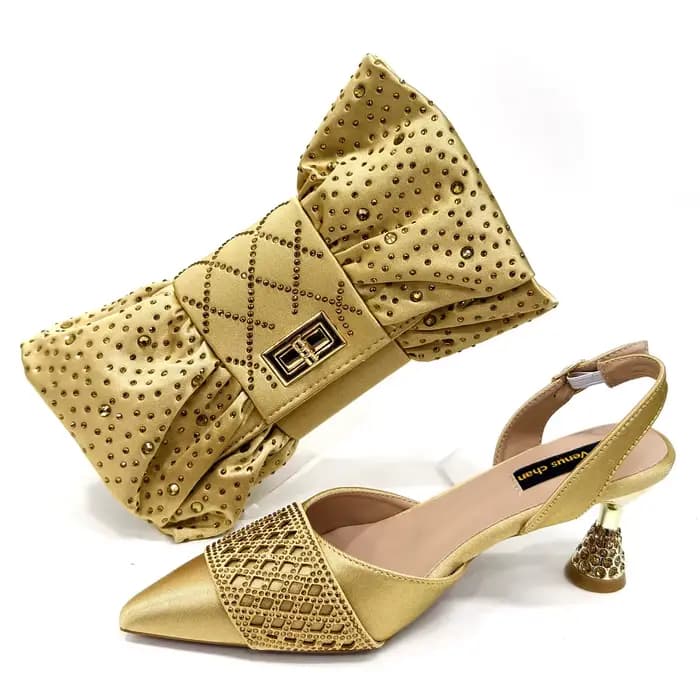 Sandales à talons hauts dorés pour dames, chaussures assorties, style papillon, ensemble de sacs, es