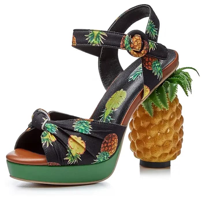 Sandales d'été à plateforme à bout ouvert imprimé ananas rose, chaussures à talons hauts et à lanièr