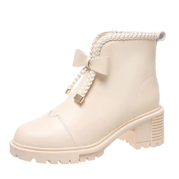 Bottines à Talons Blancs pour Femme, Chaussures Courtes, Rondes, Bottes de Rinçage, Style Punk, Épai