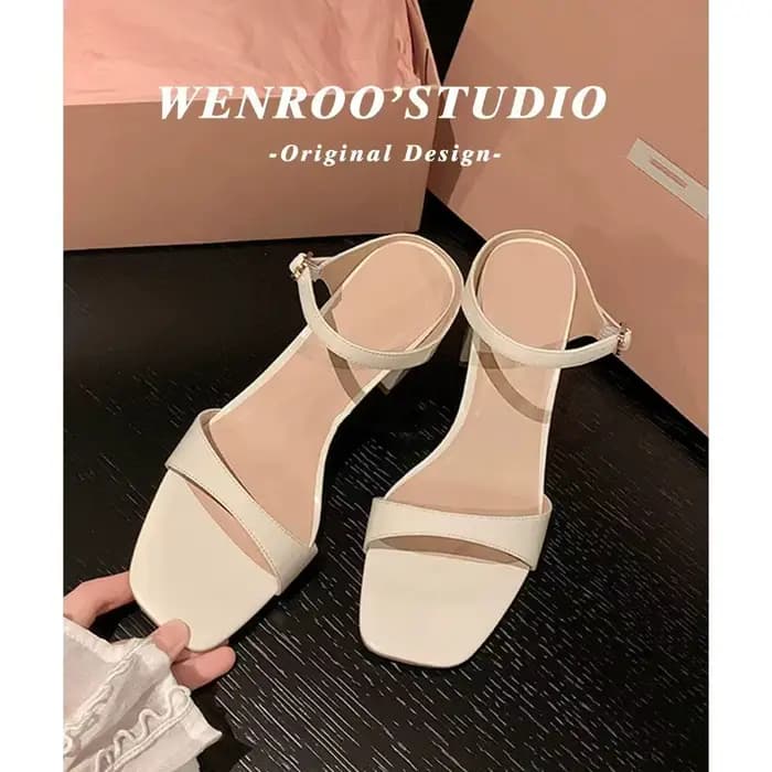Sandales à talon épais et bout carré, nouvelle collection été 2026, élégantes, polyvalentes, à bride