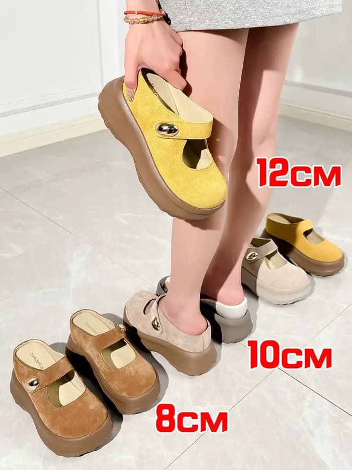 ZJR 8-12cm Chaussures rehaussantes en cuir véritable pour femme, mules à plateforme compensée invisi