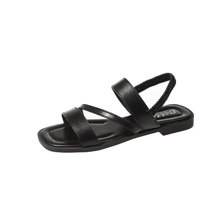 Nouvelles sandales pour femmes, couleur noire unie, sandales décontractées, simples, pour le shoppin