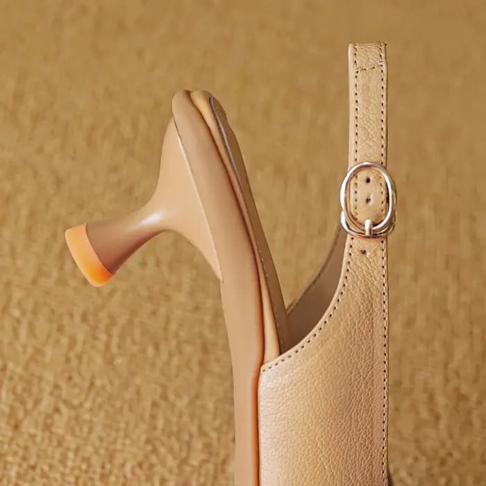 Escarpins à bride arrière en cuir véritable pour femmes, bout pointu, talon chaton, dames élégantes,