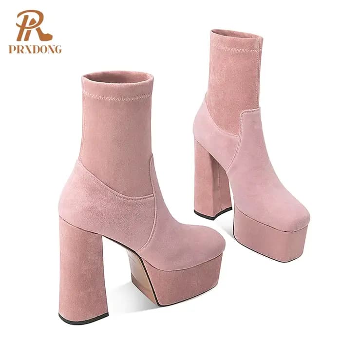 Bottes à talons hauts épais pour femmes, chaussures à semelle épaisse, couleur unie, rose, noir, aut