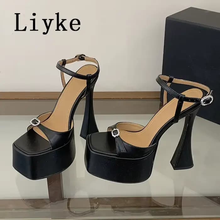 Liyke – sandales à plateforme avec boucle en cristal pour femmes, chaussures à talons hauts blancs à