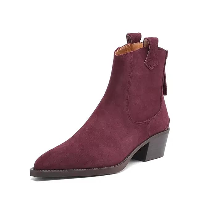 2025 automne hiver tendance vache daim femmes bottes occidentales noir marron kaki violet vert borde