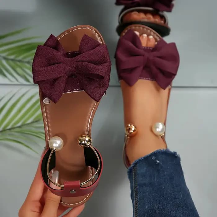 Femmes sandales doux Bow été confortable chaussures De créateur femmes plat en plein air femmes 2025