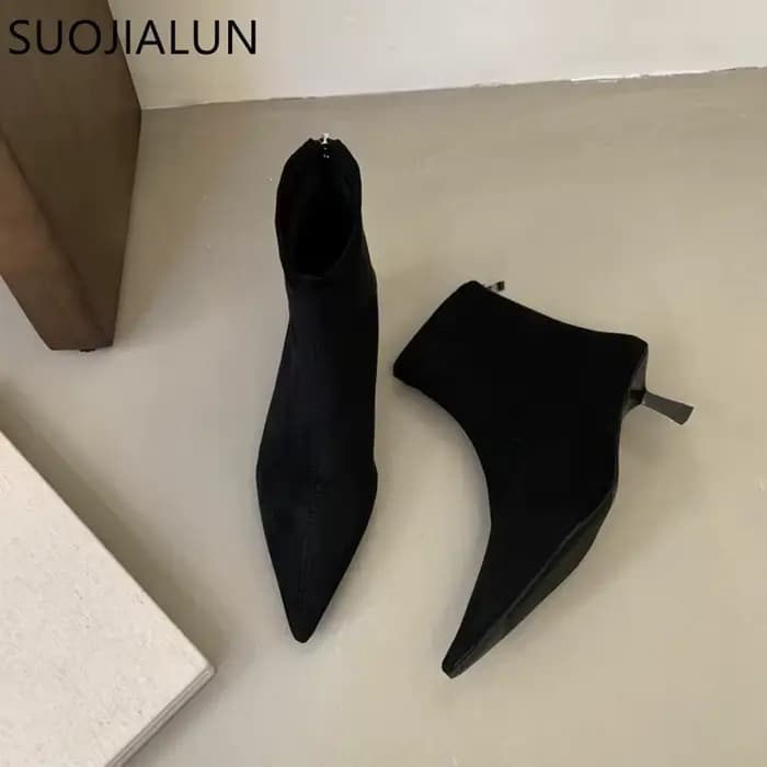 SUOJIALUN-Bottes Courtes à Talons Hauts et Fins pour Femme, Chaussures d'Hiver Élégantes, Nouvelle M