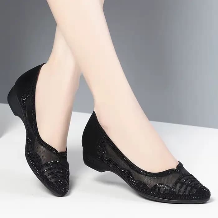 Chaussures en maille découpées en biscuits respirantes avec talons pour femmes, sandales en cuir sou