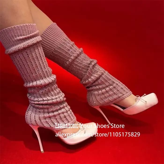 Bottines à talons aiguilles ornées de strass, style ballerine, en crêpe, à bout carré, multicolores,