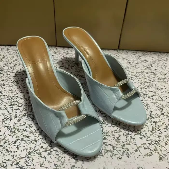 Bout ouvert talons hauts femmes Mules sandales de luxe strass boucle mode chaussures d'été Stiletto 