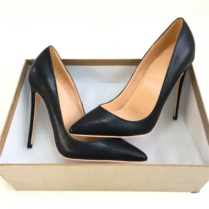 Escarpins en cuir mat à Grain de mouton, marron uni, noir, chaussures à talons hauts de 8/10/12 Cm, 