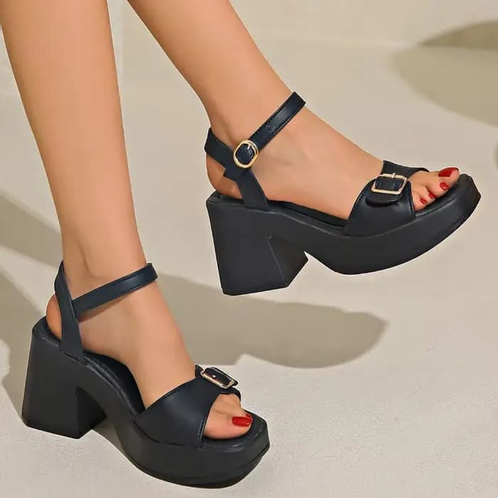 Sandales à semelle épaisse pour femmes, chaussures décontractées monochromes, boucle à une ligne, sa