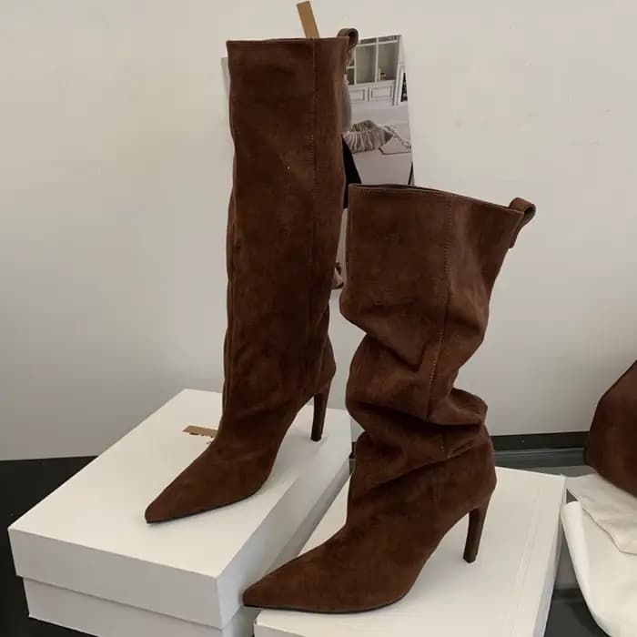 Eilyken hiver Style De rue bout pointu genou-haut femmes bottes talons fins chaussures femme Punk Vi