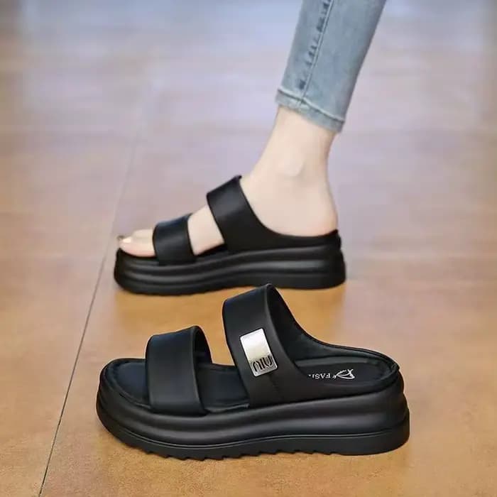 Sandales à plateforme compensée pour femmes, à semelle épaisse, à bride unique, avec double bande et