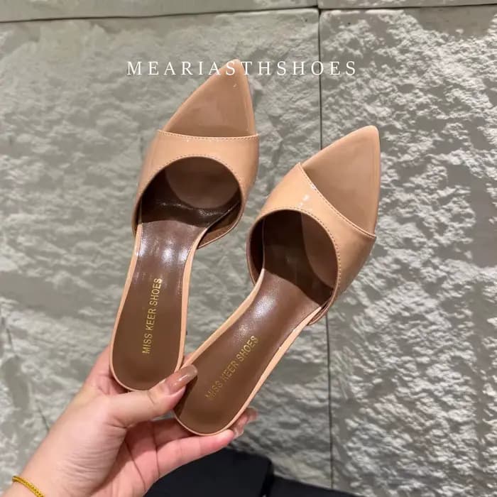 Chaussures mules à talons hauts en cuir verni rouge pour femmes, tongs, pantoufles pointues, bout ou