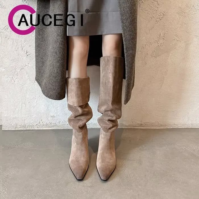 Aucegi Bottes hautes confortables à bout rond pour femme, nouvelle collection printemps-automne, tal
