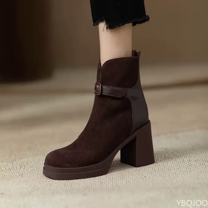 À la mode polyvalent semelle épaisse talon épais femmes bottes automne hiver élégant simple talons h