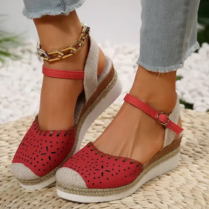 Femmes bout fermé sandales à talons compensés mode Espadrilles plate-forme sandales été boucle sangl