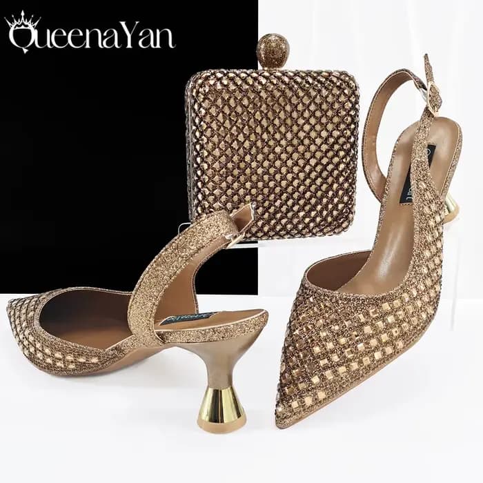 Chaussures à talons hauts et mini sac assorti Queena Yan, essentiel pour les banquets, les fêtes, le