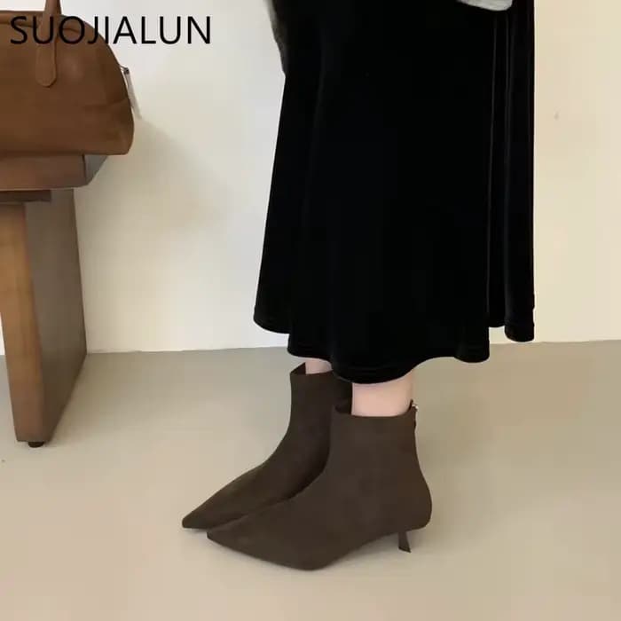 SUOJIALUN-Bottes Courtes à Talons Hauts et Fins pour Femme, Chaussures d'Hiver Élégantes, Nouvelle M