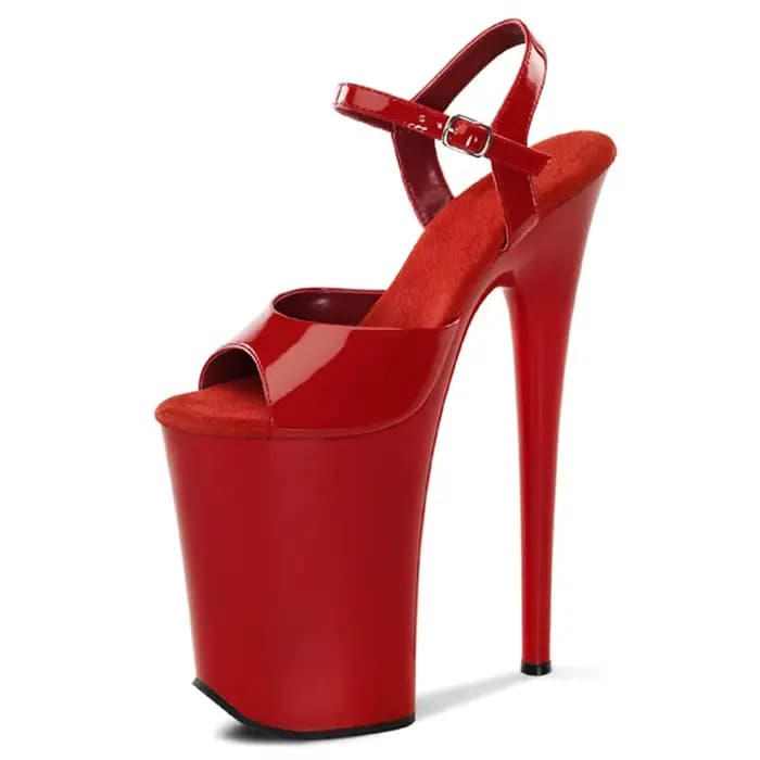 ​ Sandales à bout ouvert à plateforme de 23CM, talons noirs avec bride à la cheville et semelle épai