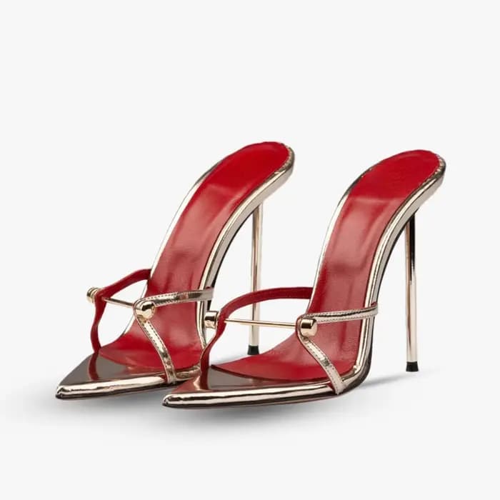 Arden Furtado 2025 été talons pointus à fins boucle en métal pantoufles Super haut talon mot pantouf