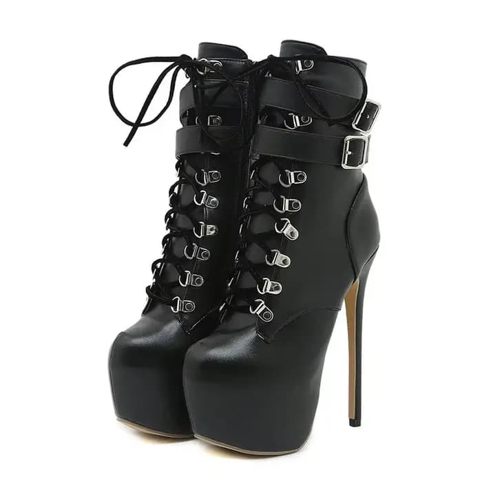Bottes à plateforme à talons extrêmement hauts pour femmes, chaussures Sexy avec sangle à boucle de 
