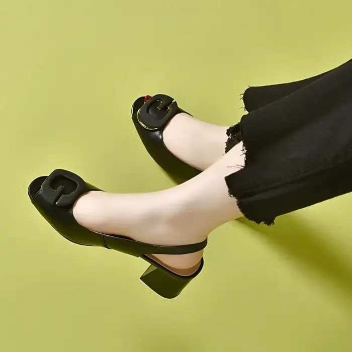 Sandales d'été à Talon Bloc pour Femmes Escarpins Élégants à Bout Ouvert Slingback Chaussures de Bur