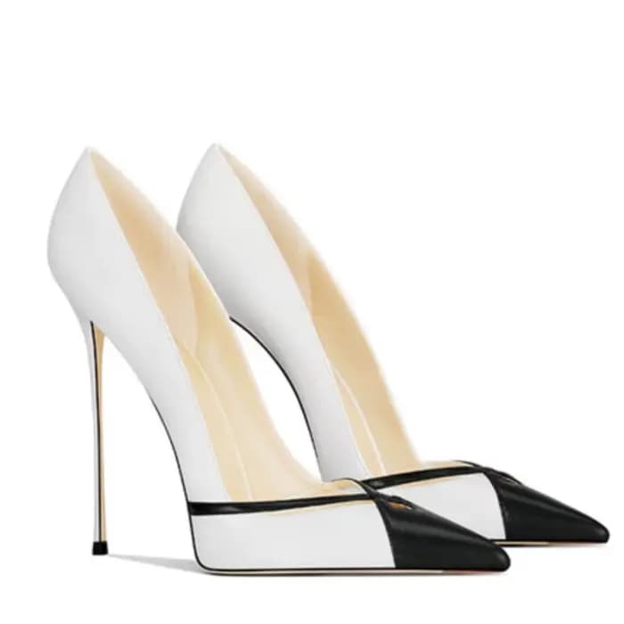 Escarpins à talons hauts en cuir blanc mat, escarpins à bout pointu et peu profonds, chaussures de B