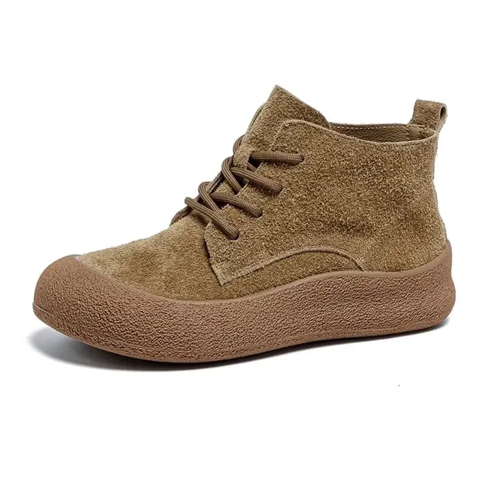 Bottines en cuir véritable pour femme, bout rond, à lacets, plates, confortables, antidérapantes, gr