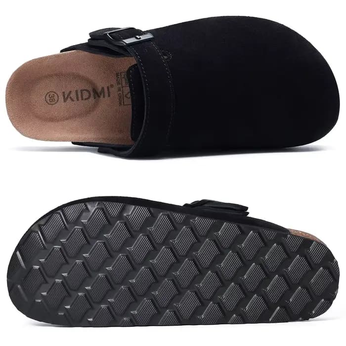 Smile – Mules en cuir pour femmes, pantoufles, sabots en daim avec sangle réglable, semelle intérieu