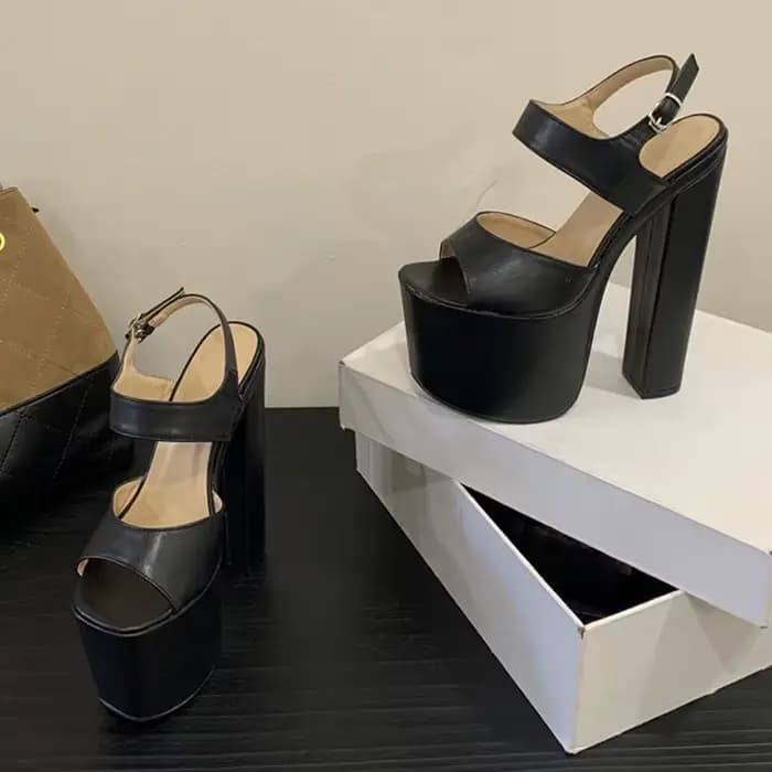 Liyke piste mode boucle sangle femmes Sexy 18CM sandales noir grosse plate-forme talons hauts fête C