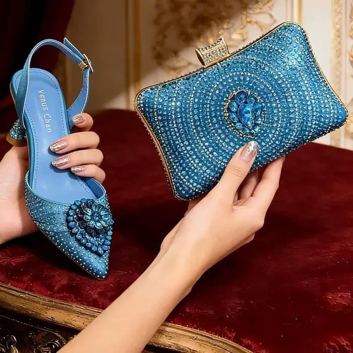 Ensemble élégant de talons hauts et sac en strass vert - Mode africaine tendance pour femmes - Derni