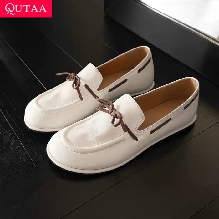 QUTAA 2026 Nouveautés Mode Chaussures plates en cuir de vache pour femmes Chaussures décontractées p