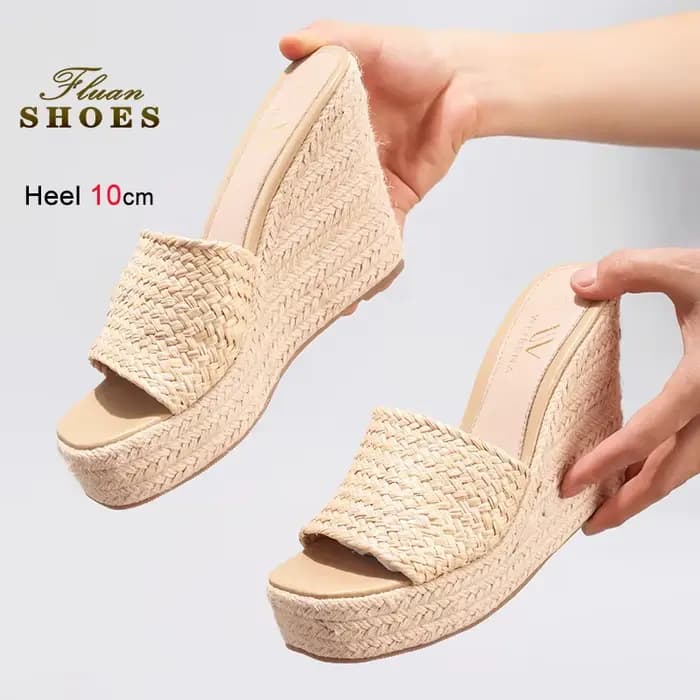 Pantoufles compensées pour femmes, talons hauts de 10CM, plateforme en corde de chanvre, sandales à 